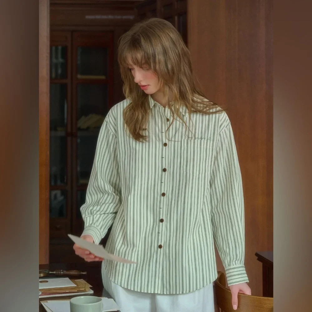 Retro style white and green striped shirt NWT - Picture 2 of 9